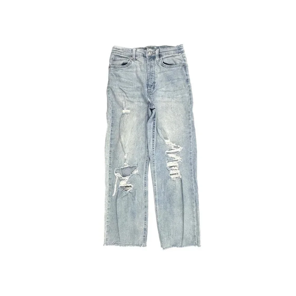 Wild Fable High Rise Straight Distressed Raw Hem‎ Women's size 4 Blue Jeans